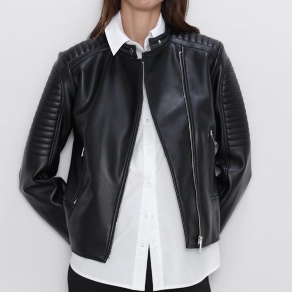 Zara Faux Leather Biker Jacket Nwt 